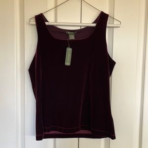 Burgundy velour top with bralette inside.Stretch wear by Eddie Bauer